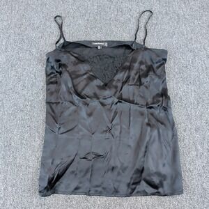 Louis Feraud Womens Silk Cami Top Size 10 Black Lace V-Neck Spaghetti Strap 90s